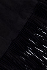 Vintage Char & Sher Microsuede Fringe Wrap Skirt fringe closeup @recess la