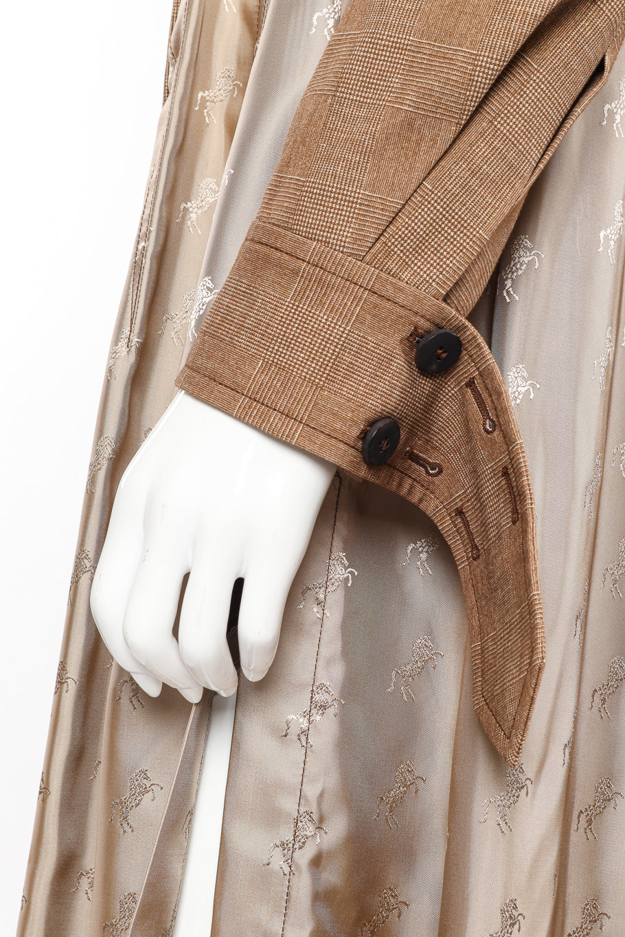 Chloé Equin Print Plaid Trench Coat wrist band closeup @recessla