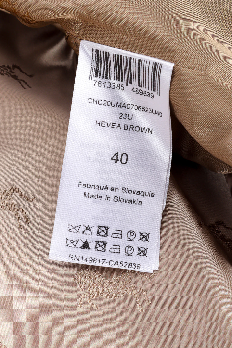 Chloé Equin Print Plaid Trench Coat size tag closeup @recessla