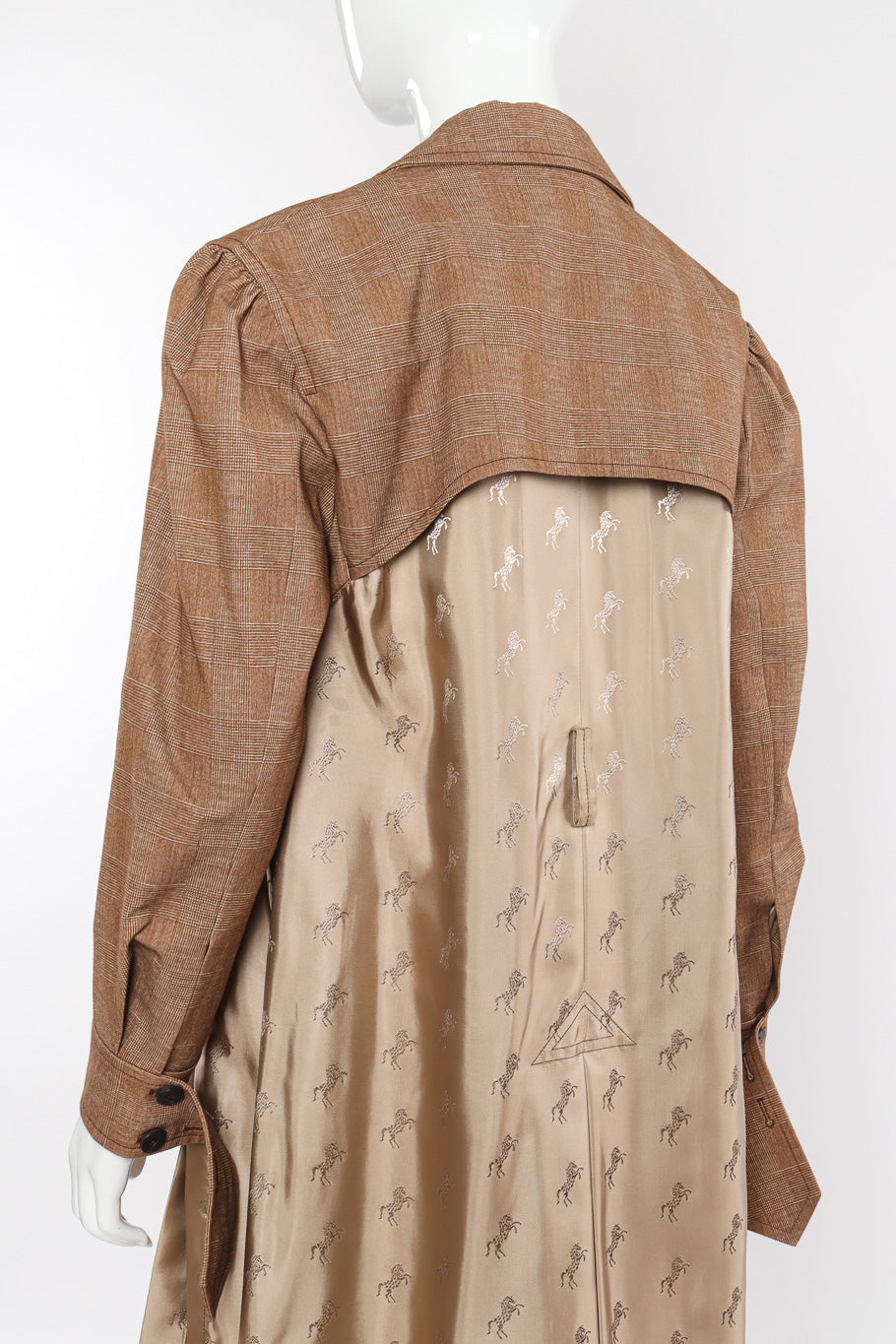 Chloé Equin Print Plaid Trench Coat back view on mannequin closeup @recessla