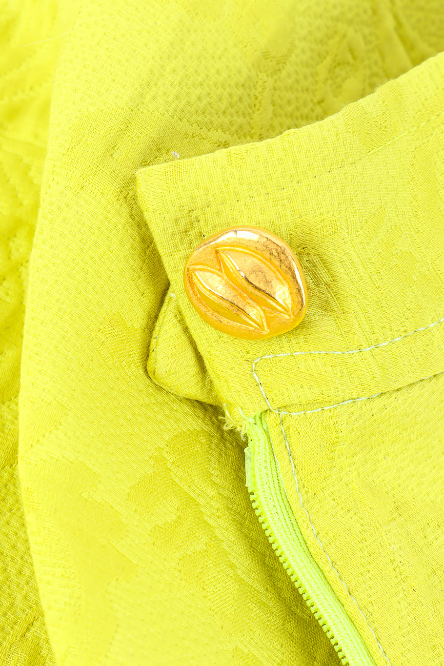 Vintage Christian Lacroix Appliqué Peplum Jacket & Skirt Set skirt button closeup @Recessla