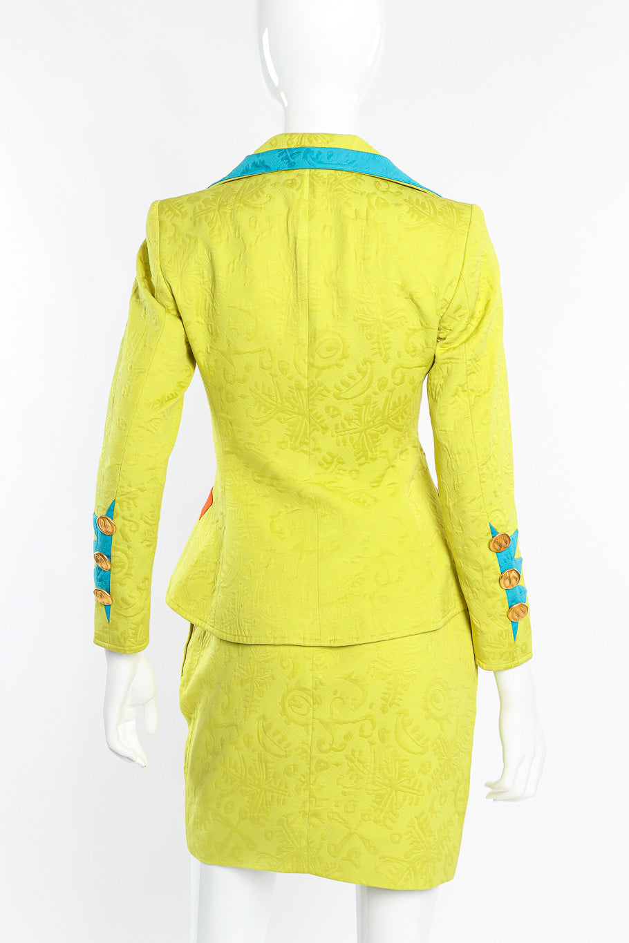 Vintage Christian Lacroix Appliqué Peplum Jacket & Skirt Set back view on mannequin @Recessla