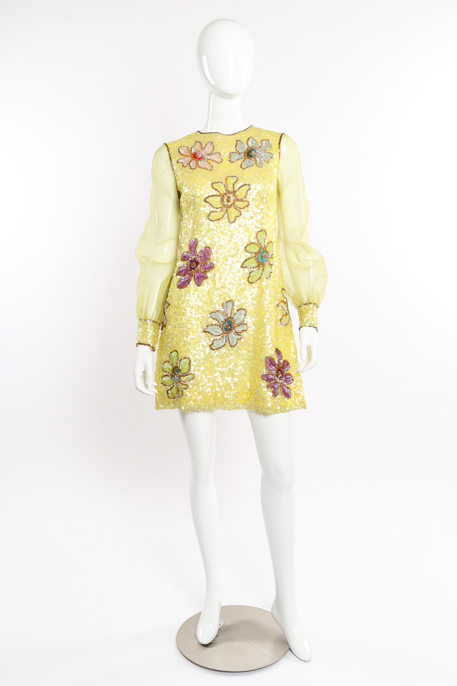Vintage Courlande Silk Organza Flower Sequin Dress front view on mannequin @Recessla