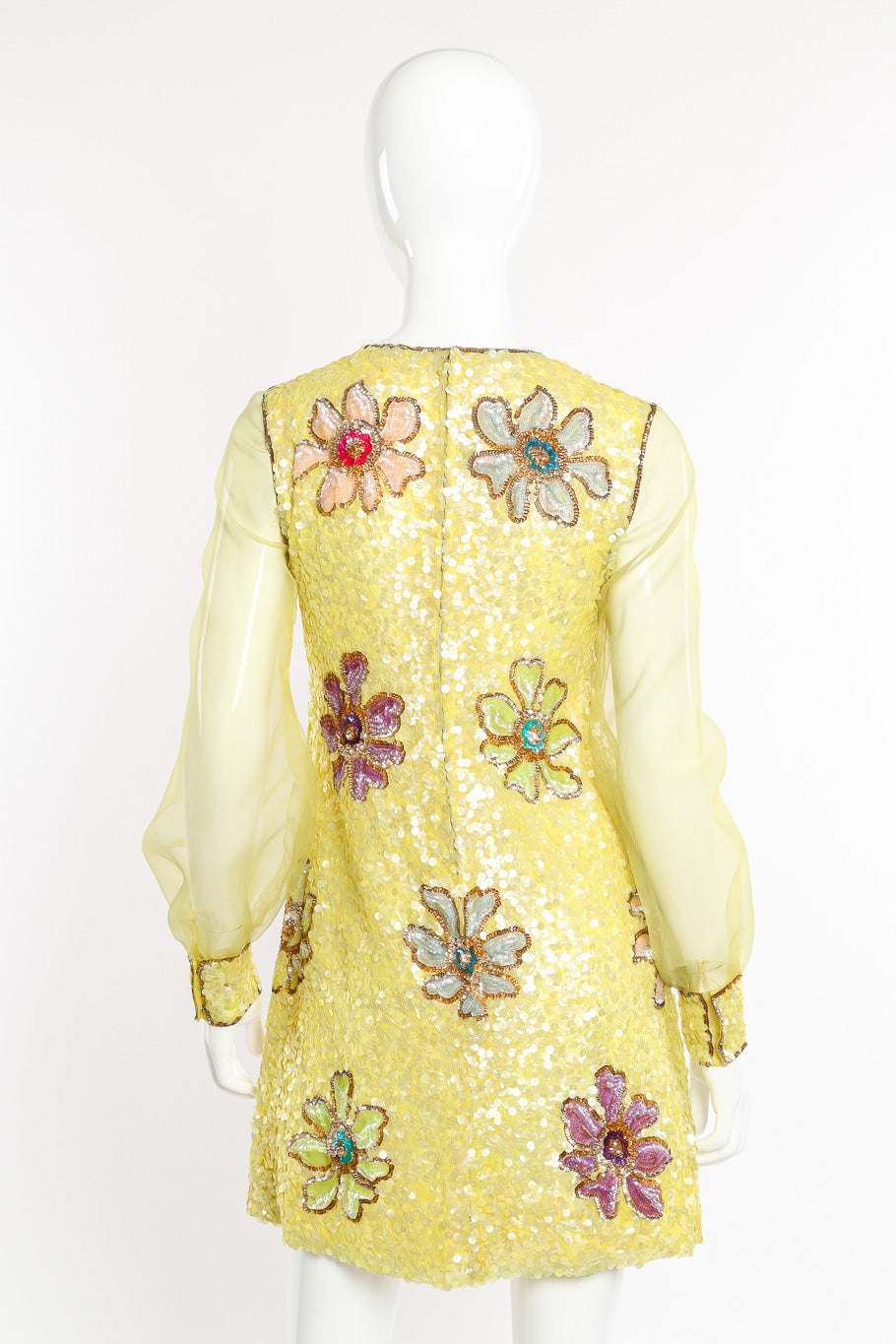Vintage Courlande Silk Organza Flower Sequin Dress back view on mannequin @Recessla