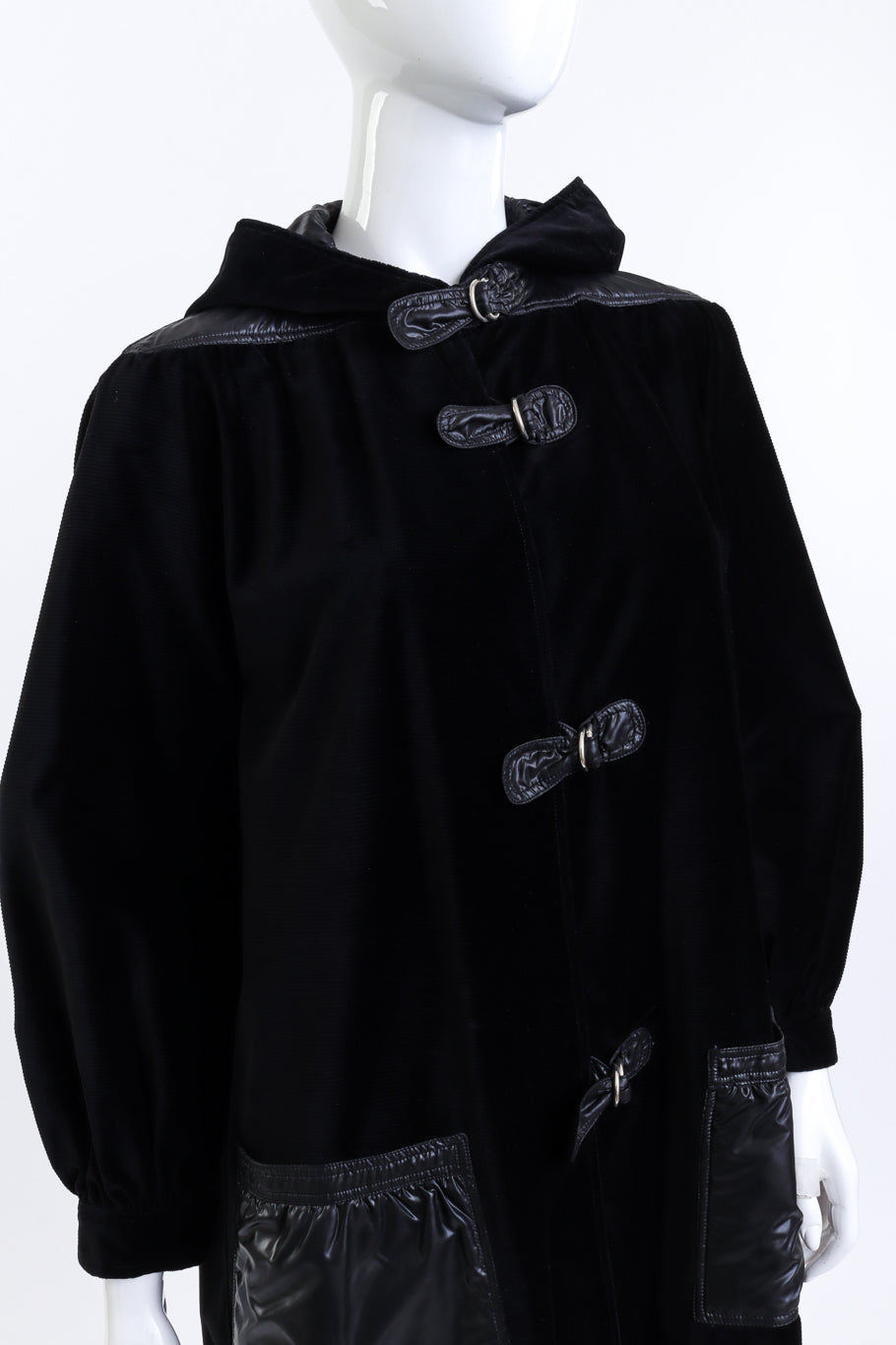 Courrèges Jet Black Hooded Duffle Coat detail mannequin @RECESS LA