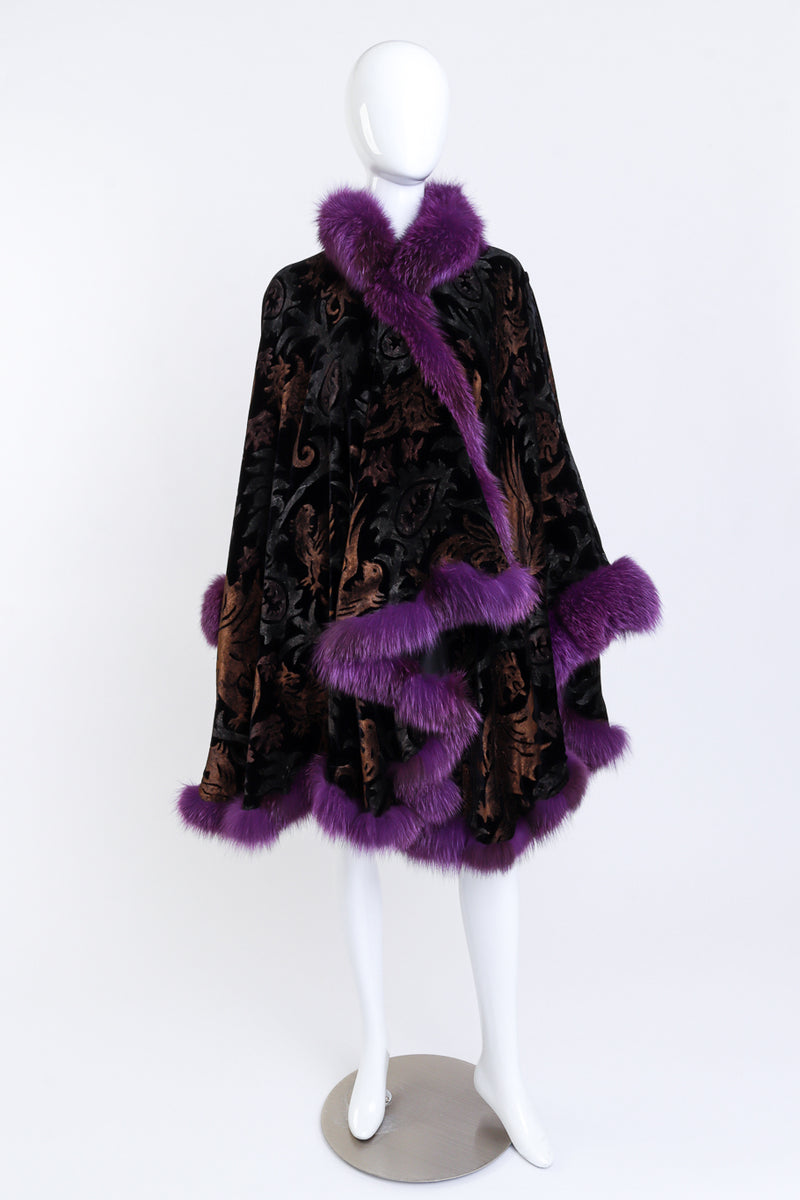 Vintage Velvet Brocade Fox Fur Cape front on mannequin @recess la