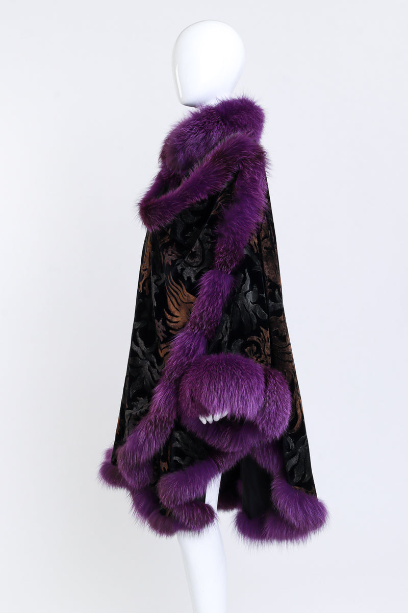 Vintage Velvet Brocade Fox Fur Cape side on mannequin @recess la