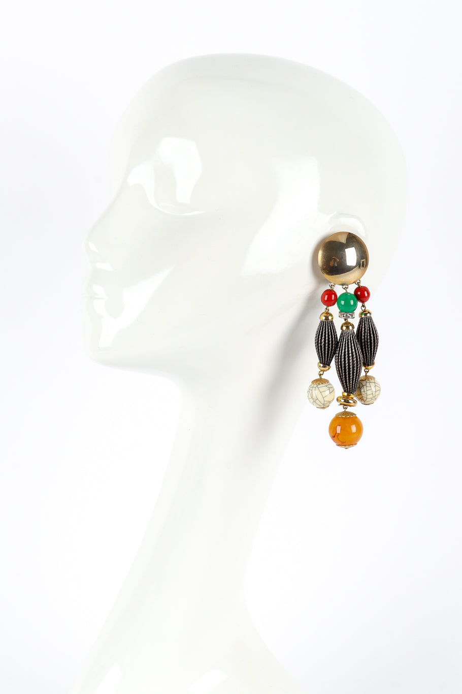 Vintage Carlo Zini Disc Bead Drop Earrings on mannequin @recess la