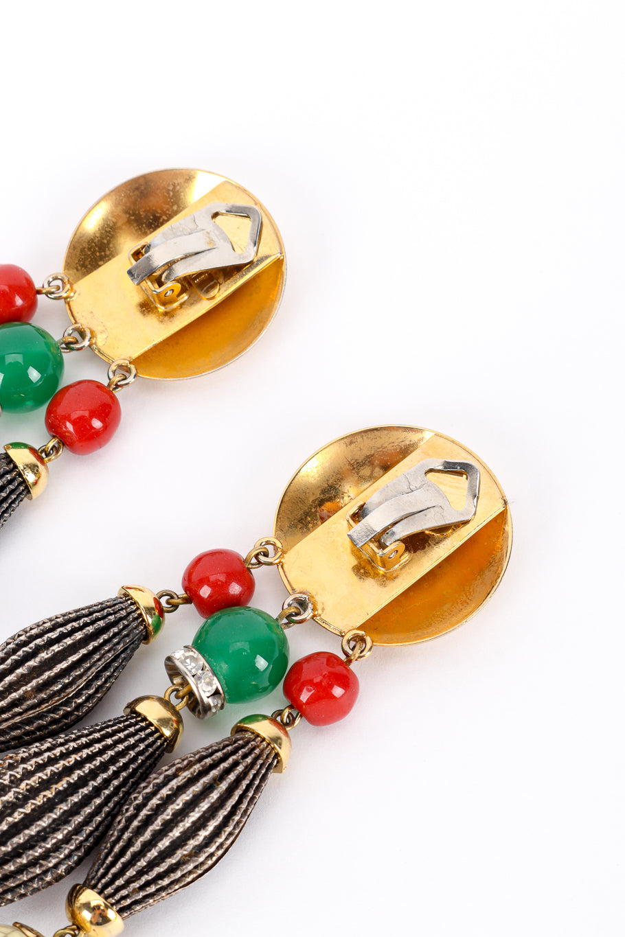 Vintage Carlo Zini Disc Bead Drop Earrings clip closeup @recess la