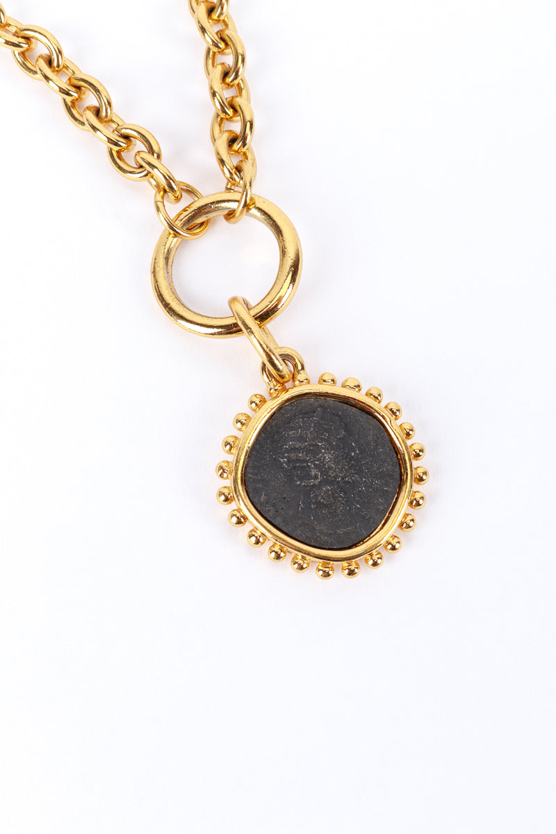 Vintage Carolee Long Roman Coin Pendant Necklace front of coin closeup @recess la