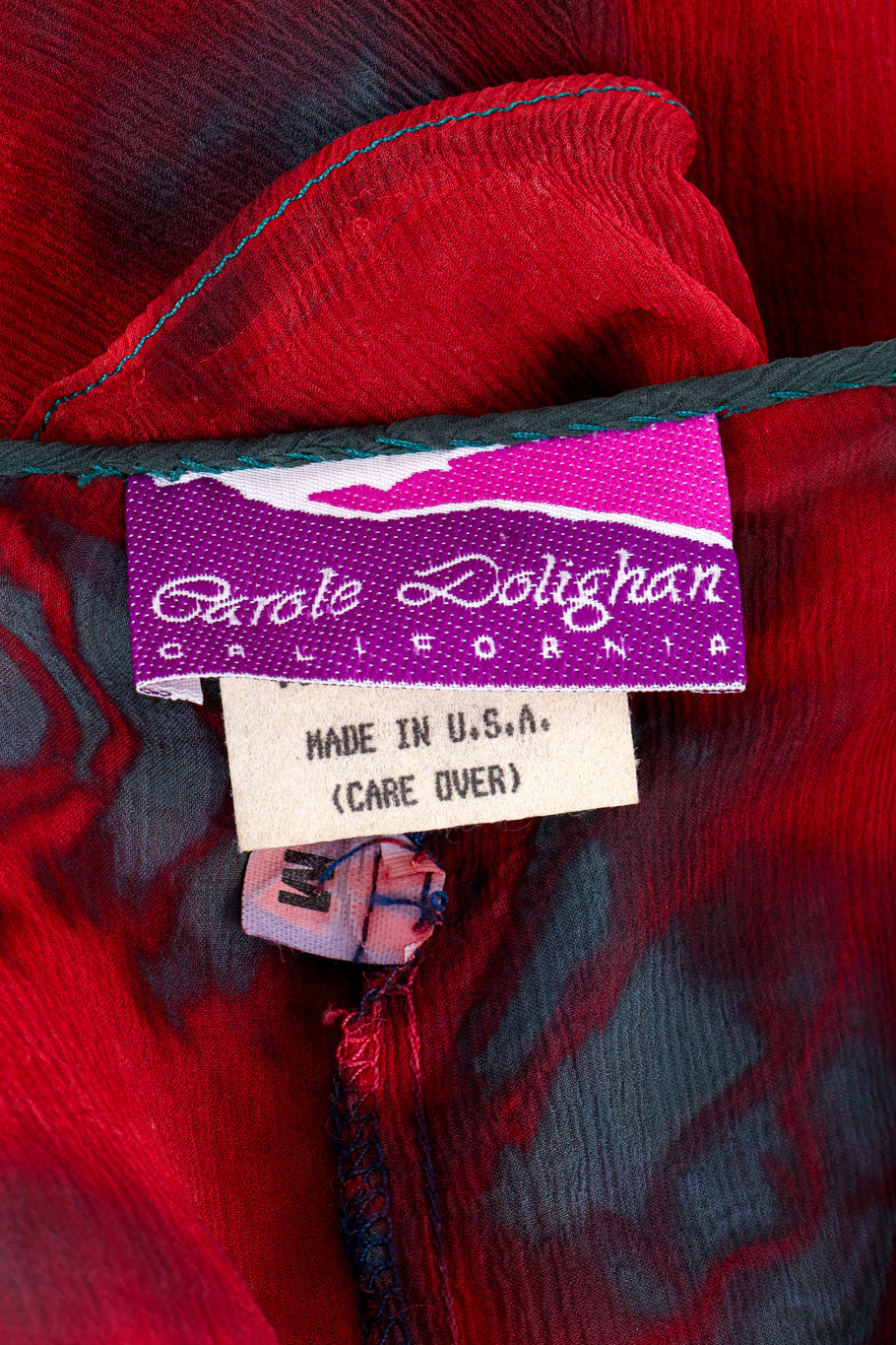 Vintage Carole Dolighan Silk Tie Dye Tunic Dress signature label closeup @Recessla