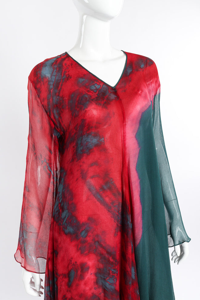 Vintage Carole Dolighan Silk Tie Dye Tunic Dress front view on mannequin closeup @Recessla
