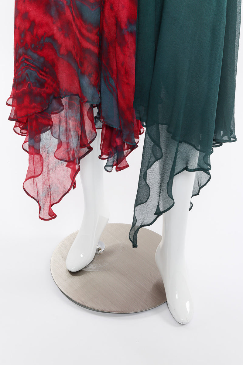 Vintage Carole Dolighan Silk Tie Dye Tunic Dress ruffled hem closeup on mannequin @Recessla