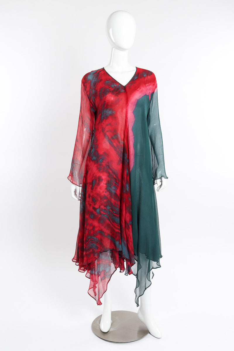 Vintage Carole Dolighan Silk Tie Dye Tunic Dress front view on mannequin @Recessla