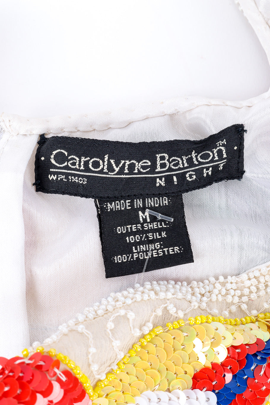 Vintage Carolyne Barton Floral Beaded Cocktail Dress label closeup @Recessla