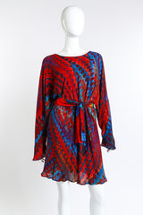 Vintage Carter Rainbow Shibori Dolman Tunic belted front on mannequin @recess la