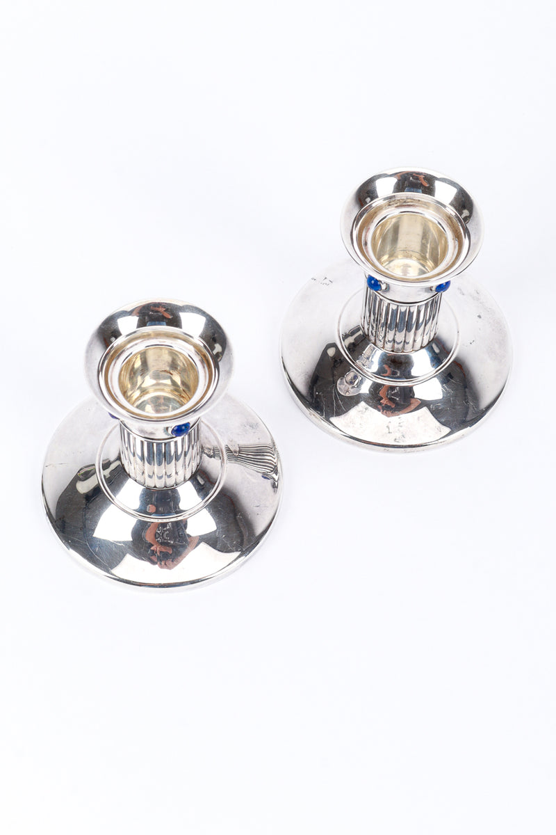 Vintage Cartier Pair of Silver Plated Lapis Candle Holders top view @recess la