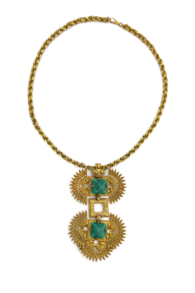 Vintage Castlecliff Totem Stone Pendant Necklace front @recess la
