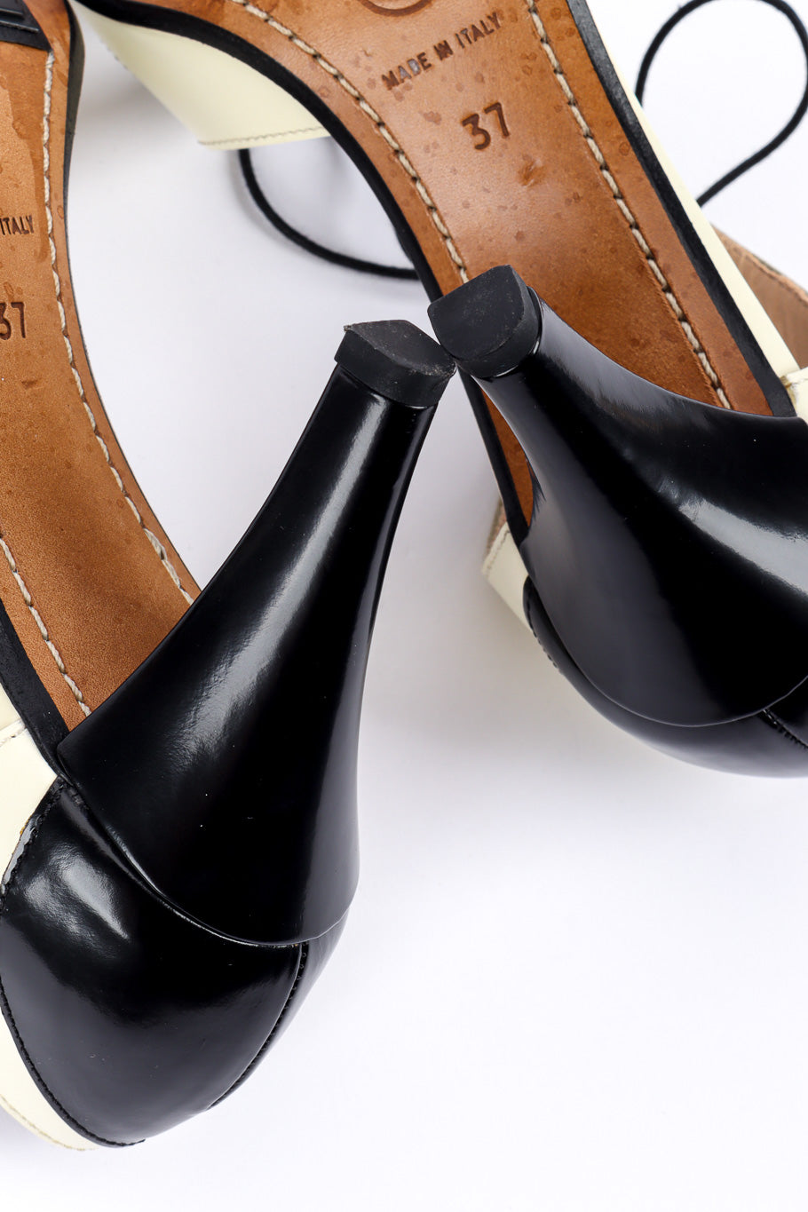Vintage Chanel Lace Up Heels bottom heel closeup @recessla