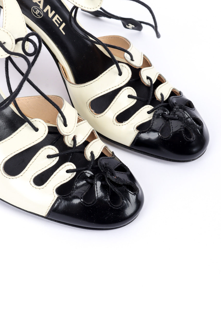 Vintage Chanel Lace Up Heels front toe closeup @recessla
