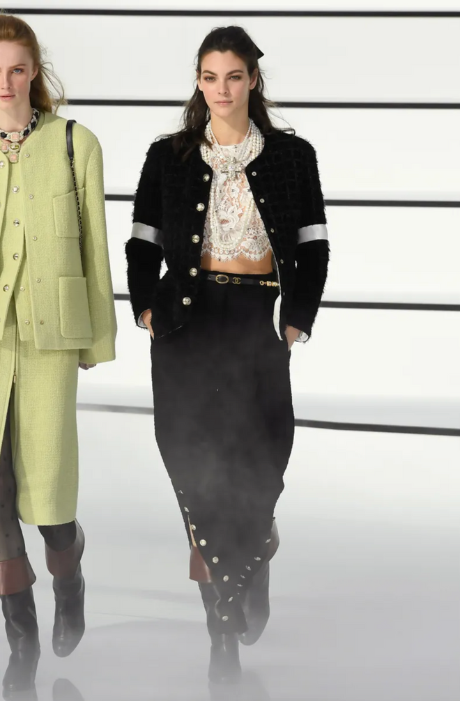  Chanel Eyelash Tweed Jacket on model on 2020 runway