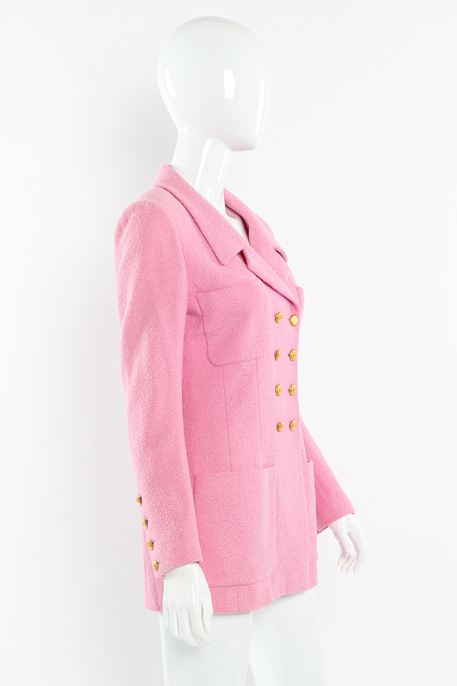 Bouclé knit longline jacket by Chanel on mannequin side @recessla