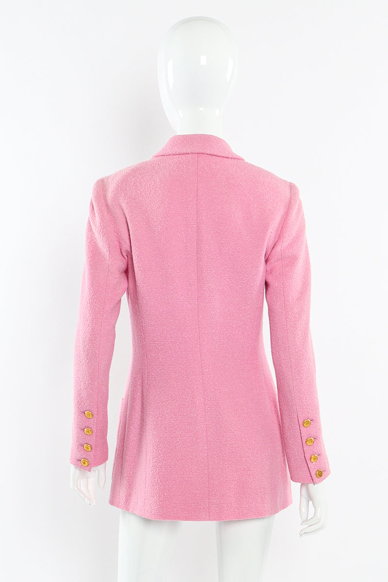 Bouclé knit longline jacket by Chanel on mannequin back @recessla