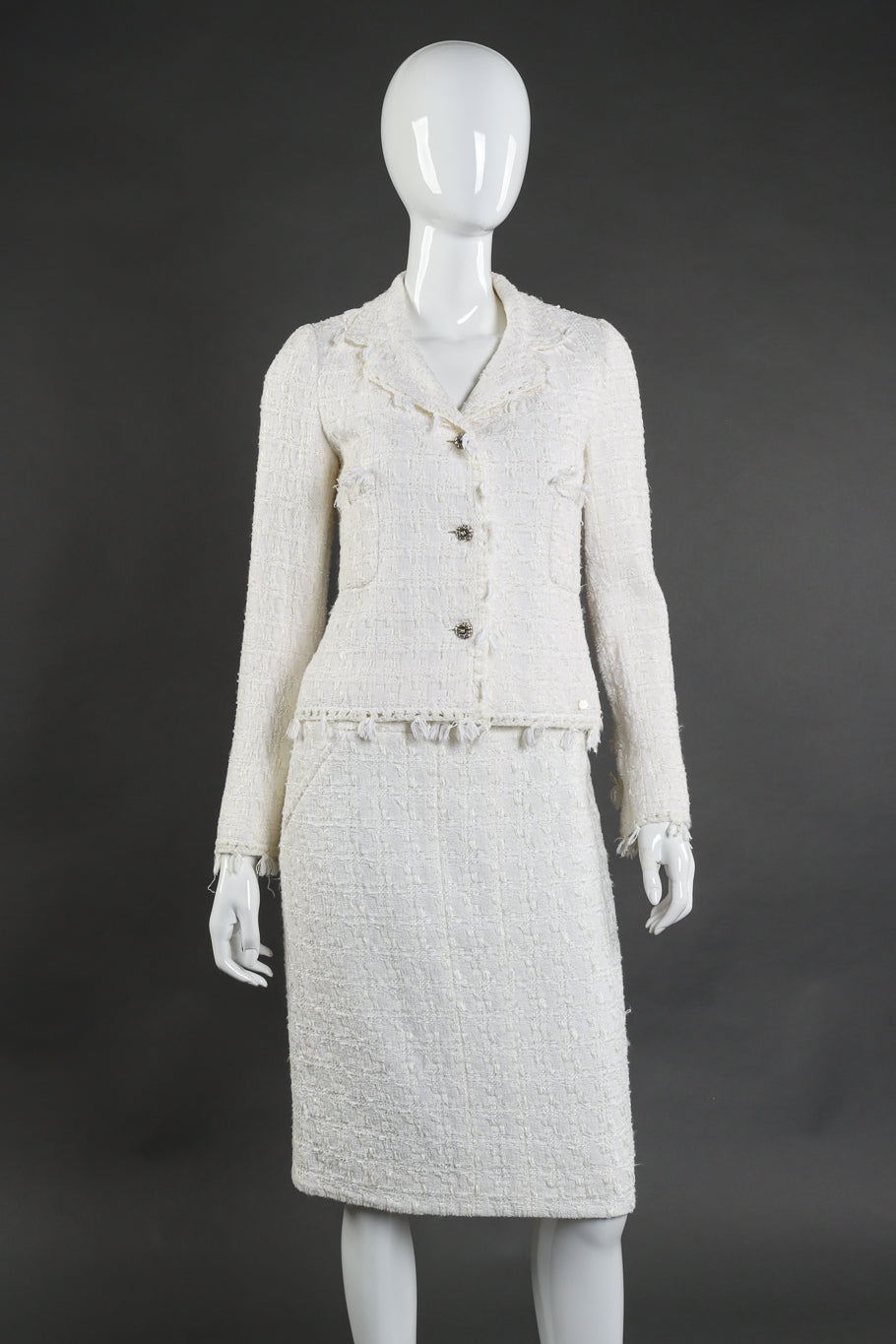 Vintage Chanel 2005 Cruise Woven Skirt Suit front on mannequin @recessla