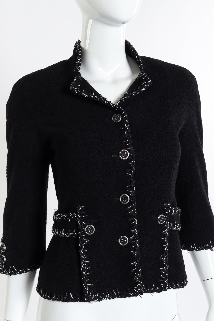 Chanel 2008 S Woven Stitch Trim Jacket front on mannequin closeup @recessla