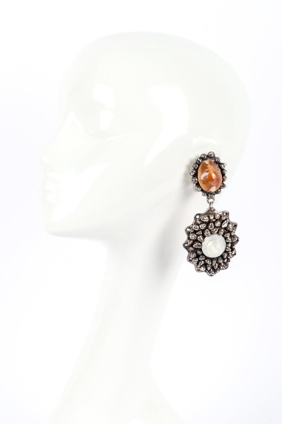 Vintage Chantal Thomass Seashell Drop Earrings on mannequin @recessla