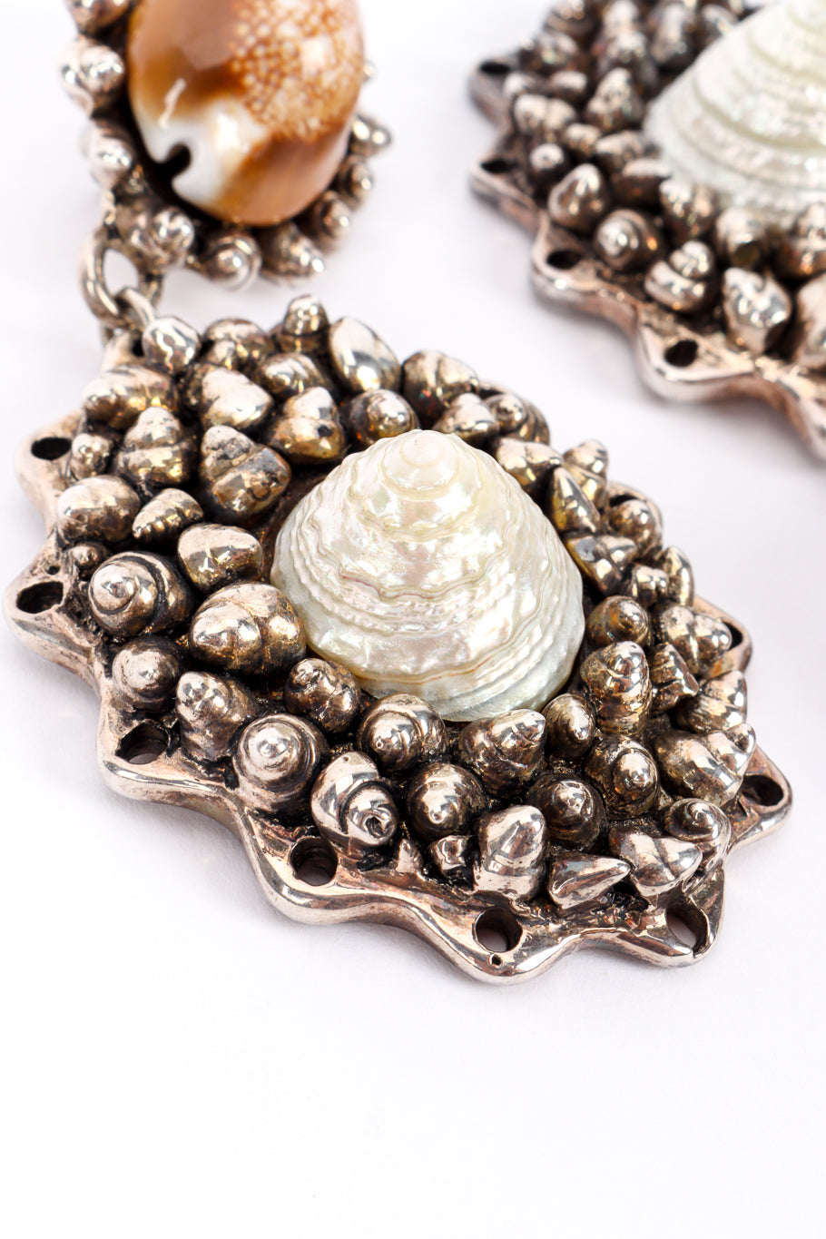 Vintage Chantal Thomass Seashell Drop Earrings abalone seashell closeup @recessla 