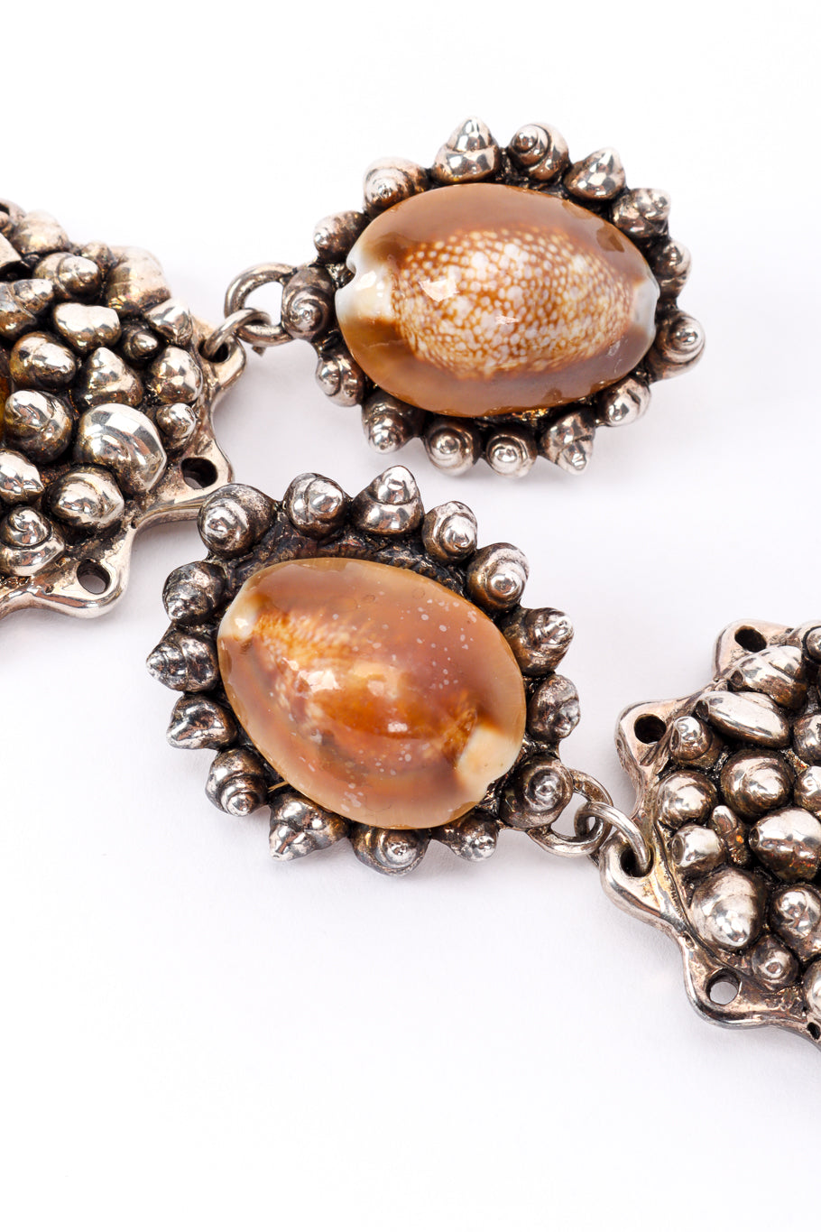 Vintage Chantal Thomass Seashell Drop Earrings cowrie seashell closeup @recessla