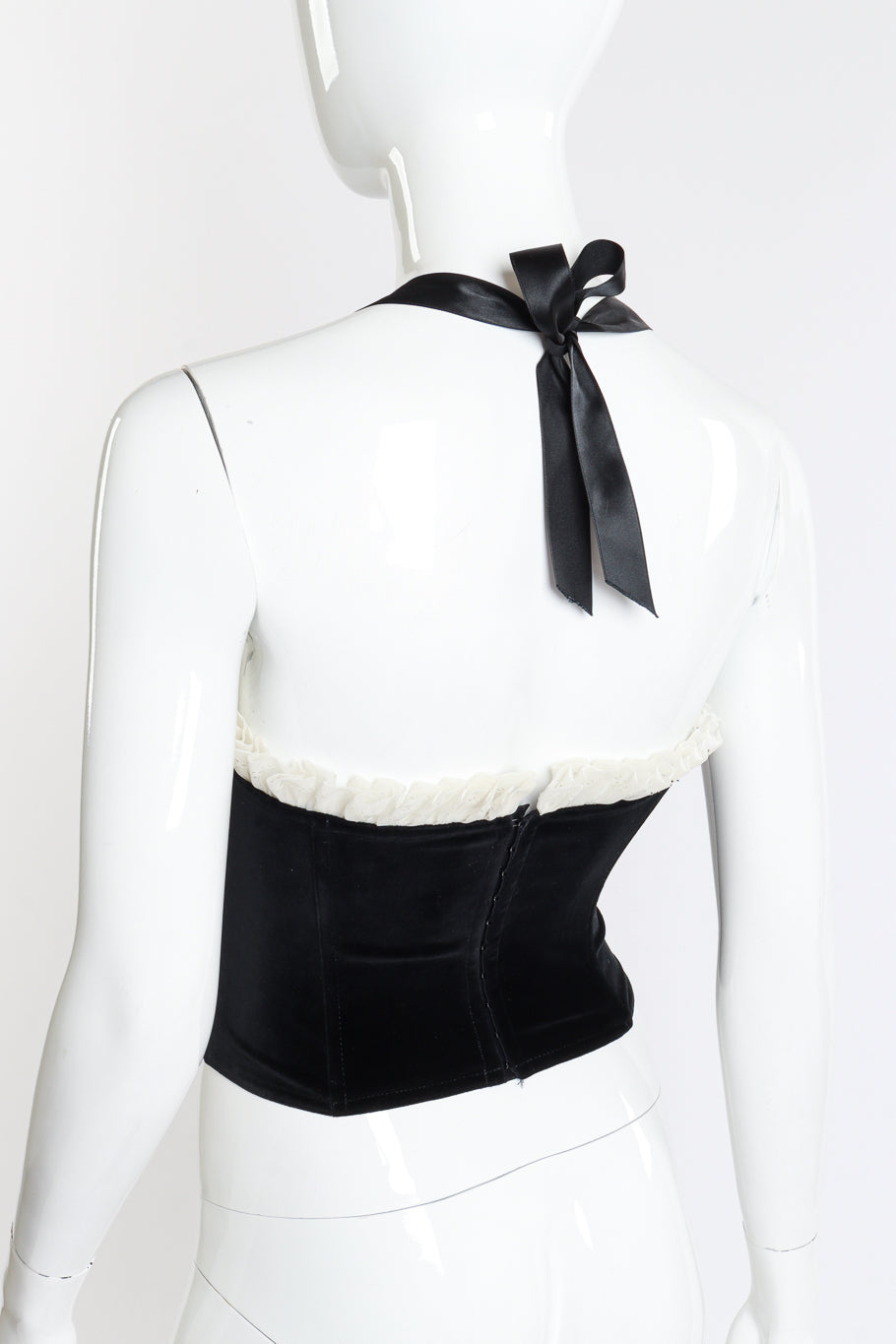 Vintage Chantal Thomass Velvet Halter Bustier back on mannequin closeup @recess la