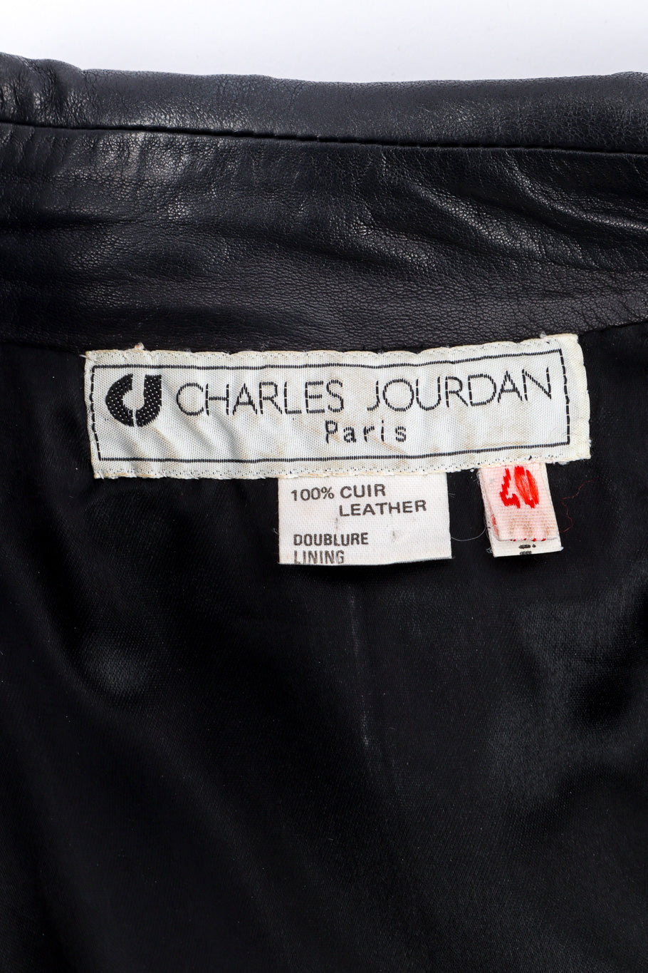 Vintage Charles Jourdan Leather Rhinestone Jacket signature label closeup @recessla