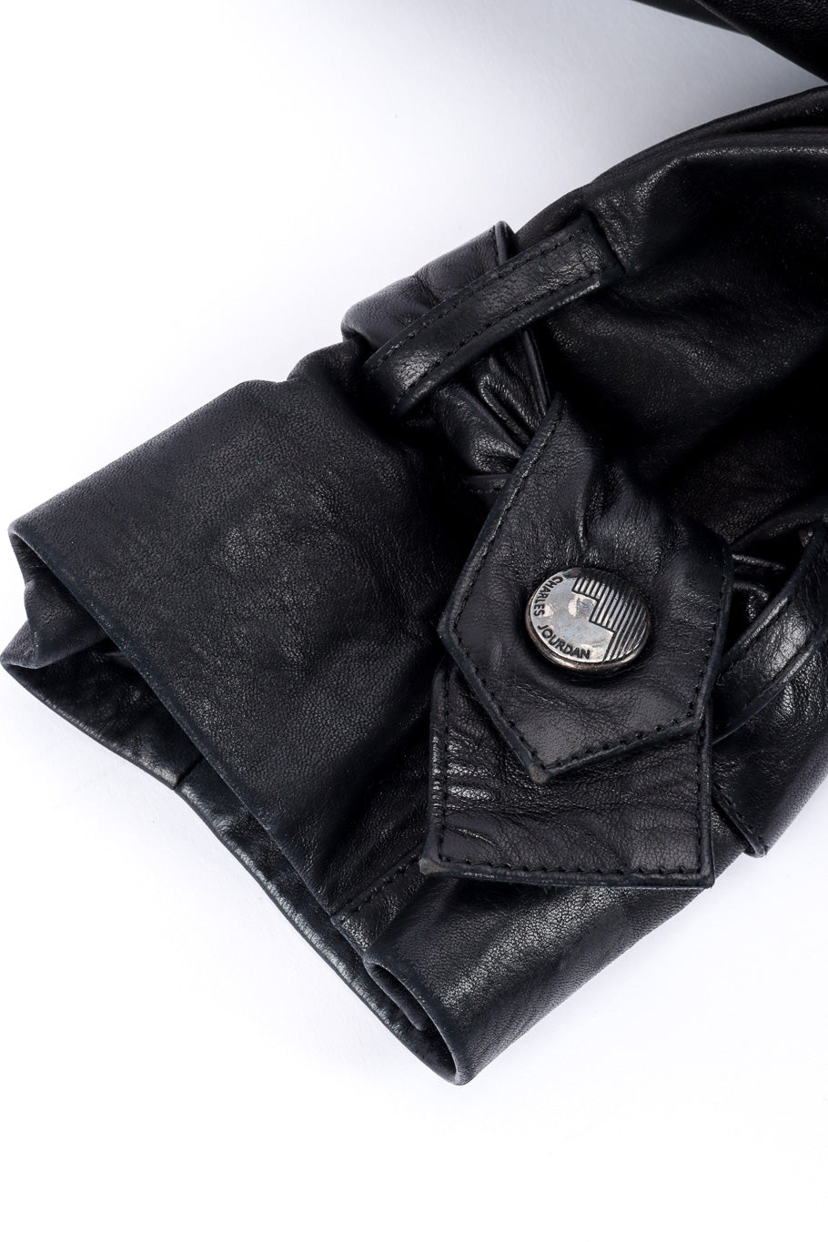 Vintage Charles Jourdan Leather Rhinestone Jacket sleeve closeup @recessla