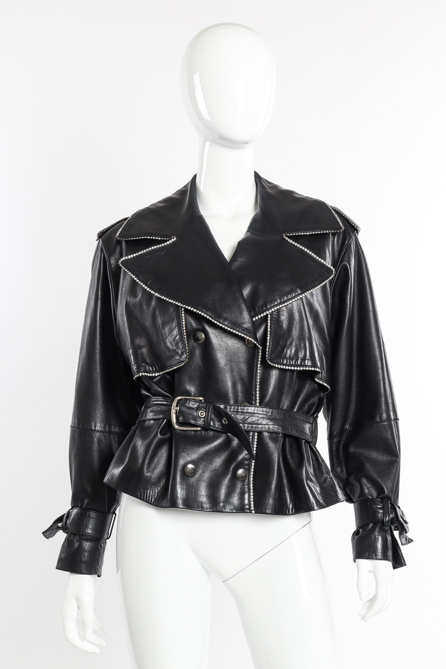 Vintage Charles Jourdan Leather Rhinestone Jacket front on mannequin @recessla