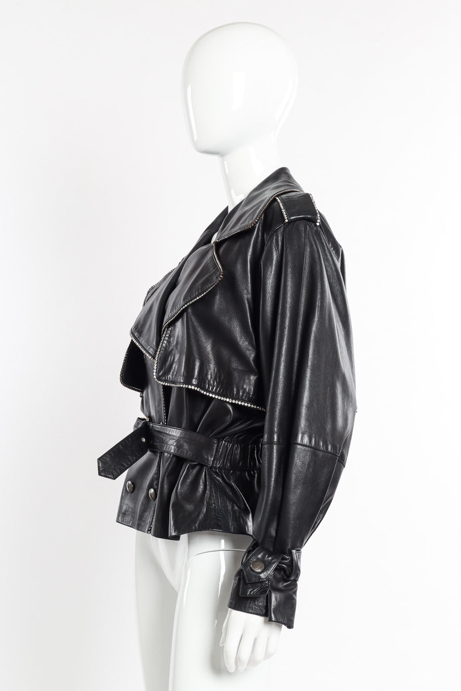Vintage Charles Jourdan Leather Rhinestone Jacket side on mannequin @recessla