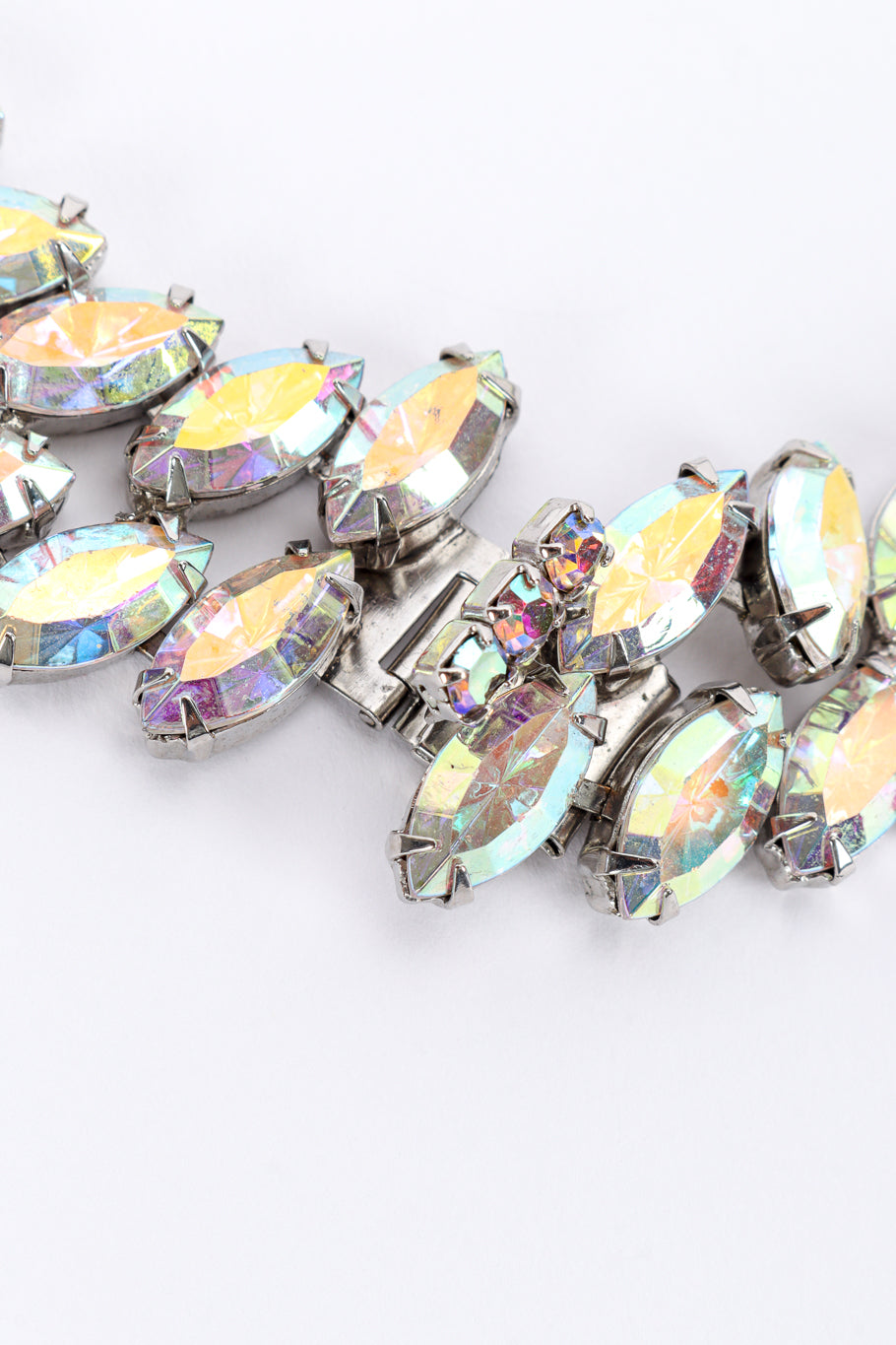 Vintage Kirks Folly Aurora Crystal Marquise Collar Necklace tab closure fastened closeup @recessla