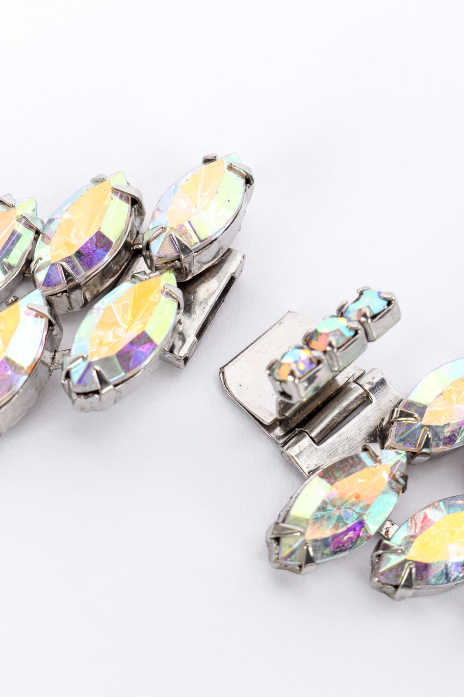 Vintage Kirks Folly Aurora Crystal Marquise Collar Necklace tab closure unfastened closeup @recessla
