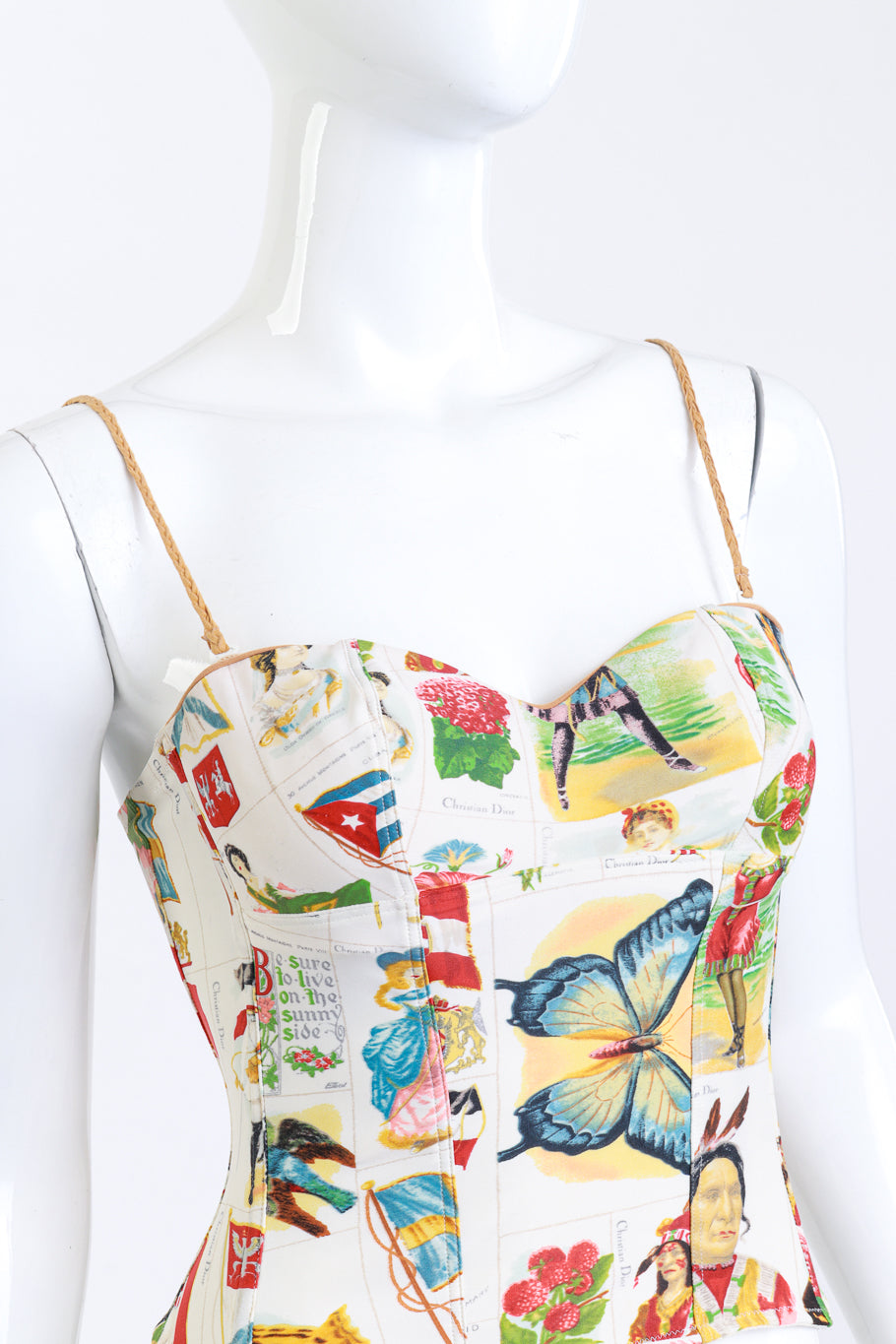 Christian Dior 2002 S/S Stamp Print Bustier front on mannequin closeup @recess la