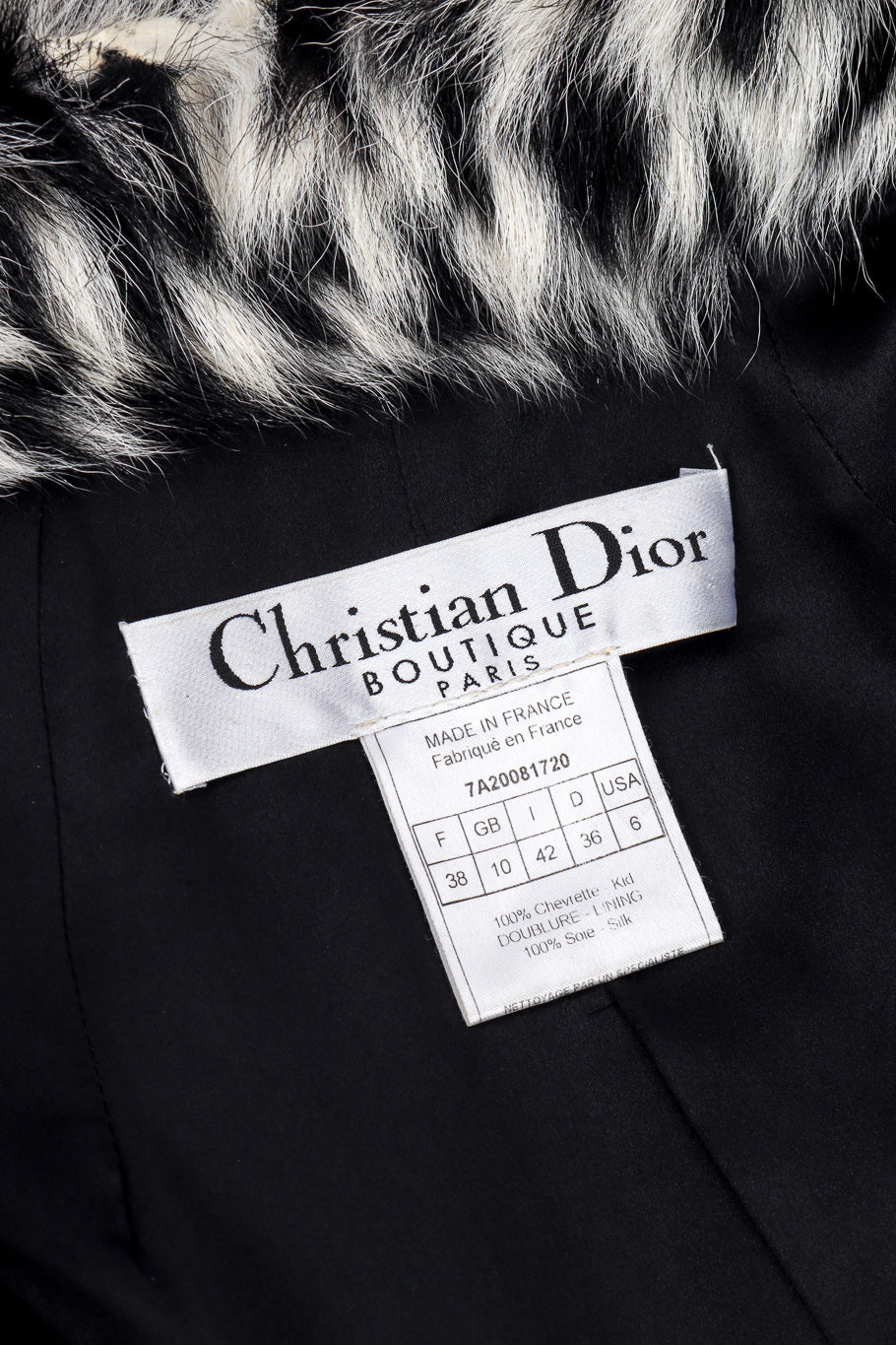 Vintage Christian Dior Striped Fur Coat signature label closeup @recessla