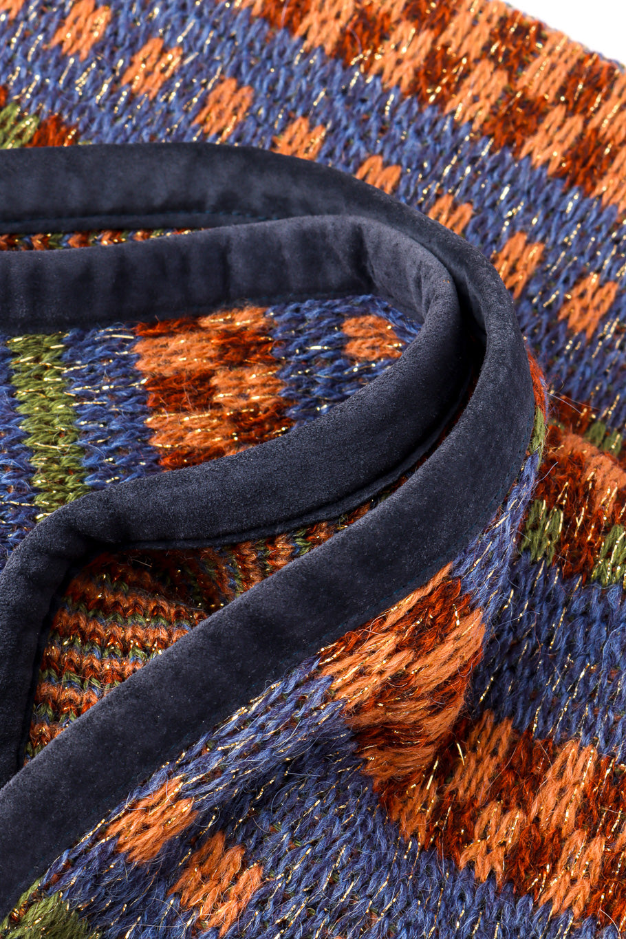 Vintage Christian Dior Checkered Lamé Knit Duster suede trim closeup @recessla