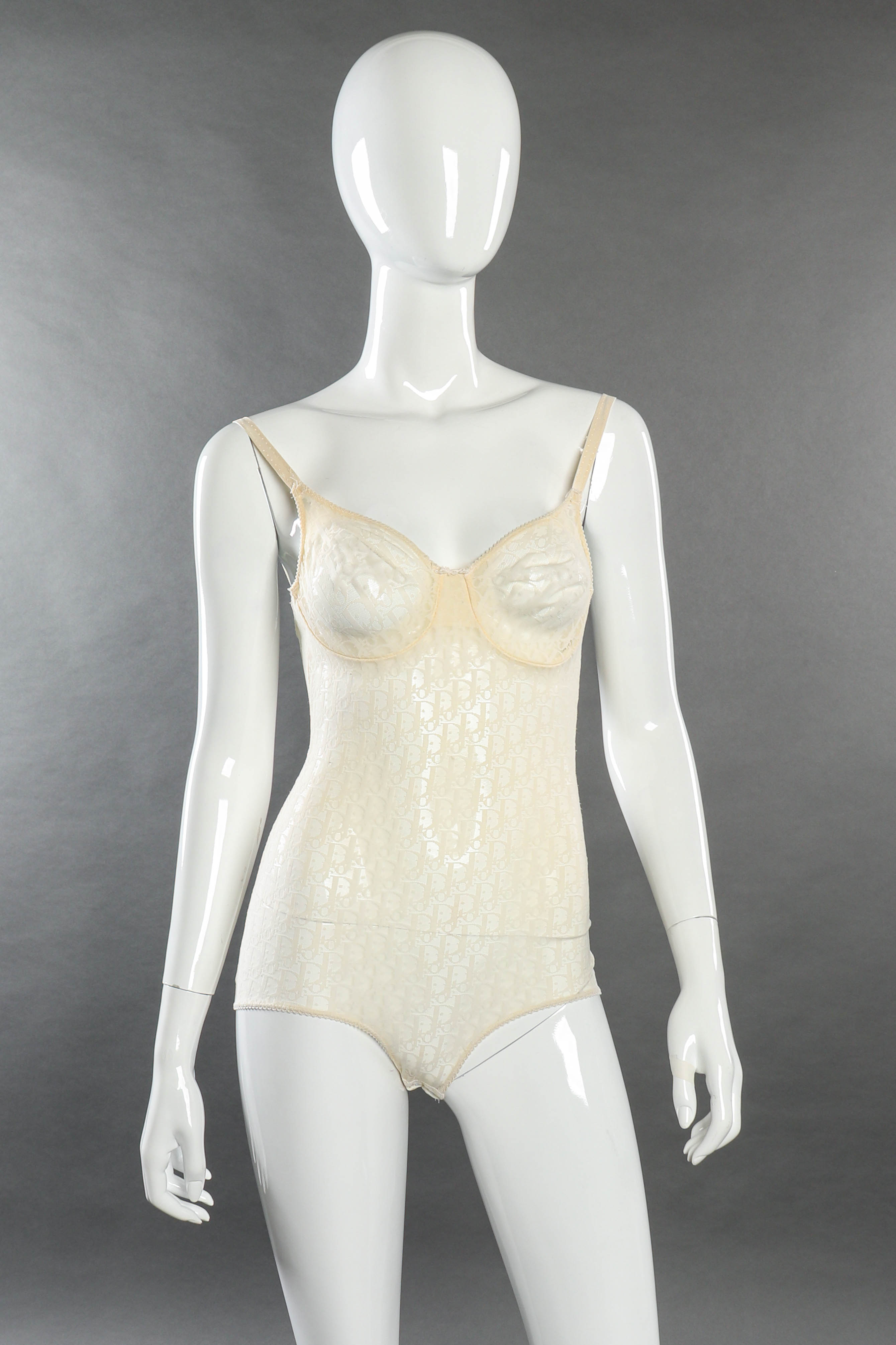 Vintage Dior Mesh Monogram Bodysuit front on mannequin @recessla