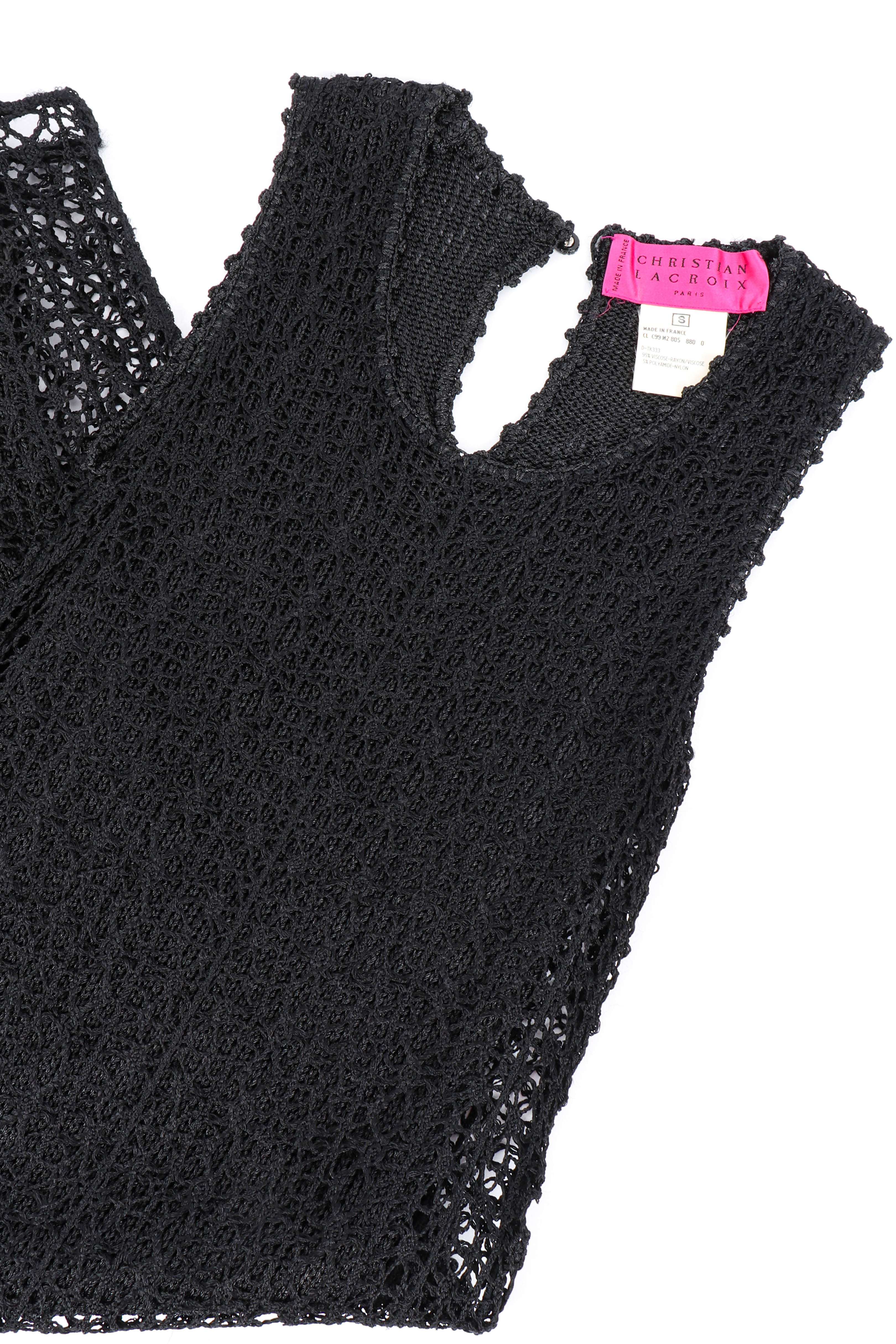 Vintage Christian Lacroix Open Knit Crochet Dress front laid flat @recessla