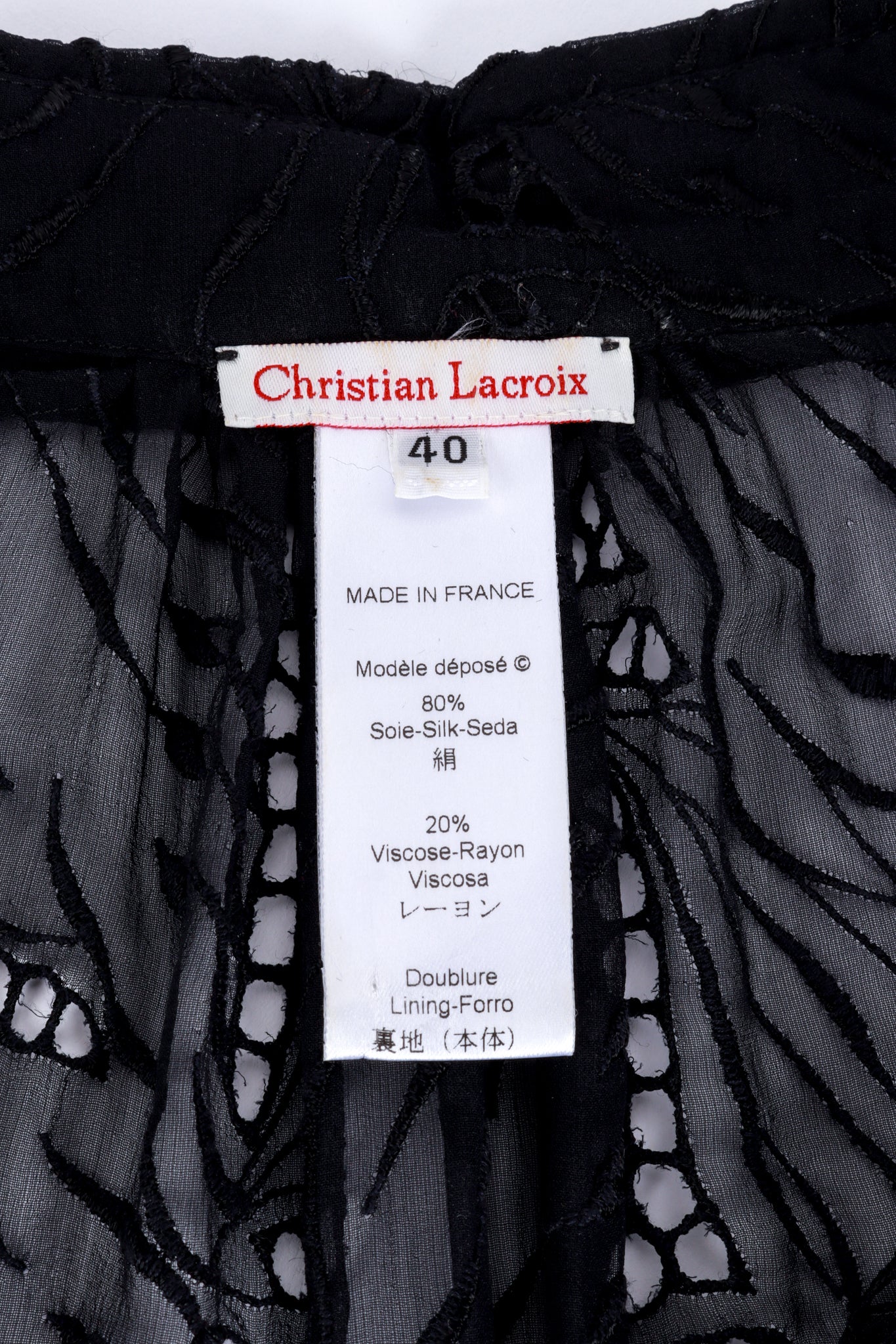 Christian Lacroix Eyelet Lace Bishop Blouse label @recess la