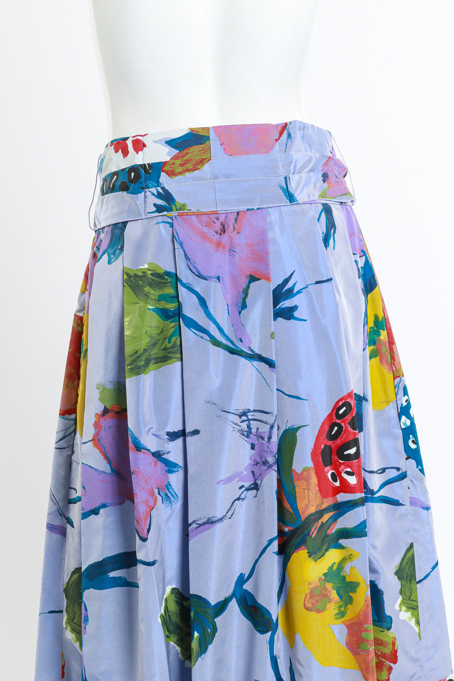 Vintage Christian Lacroix Floral Paint Print Skirt back on mannequin closeup @recess la