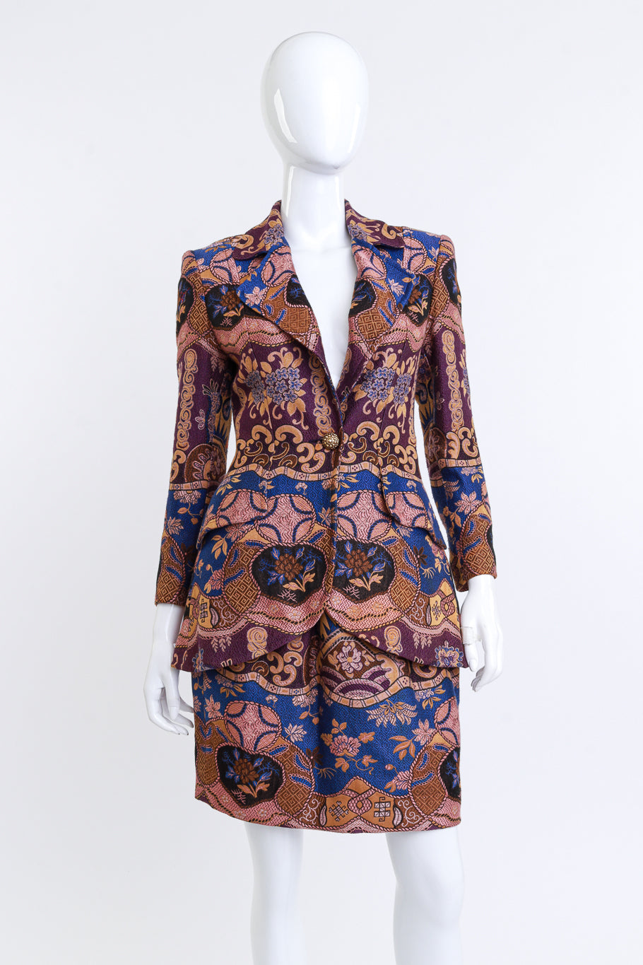 Vintage Christian Lacroix Floral Baroque Jacket & Skirt Set front on mannequin @recess la