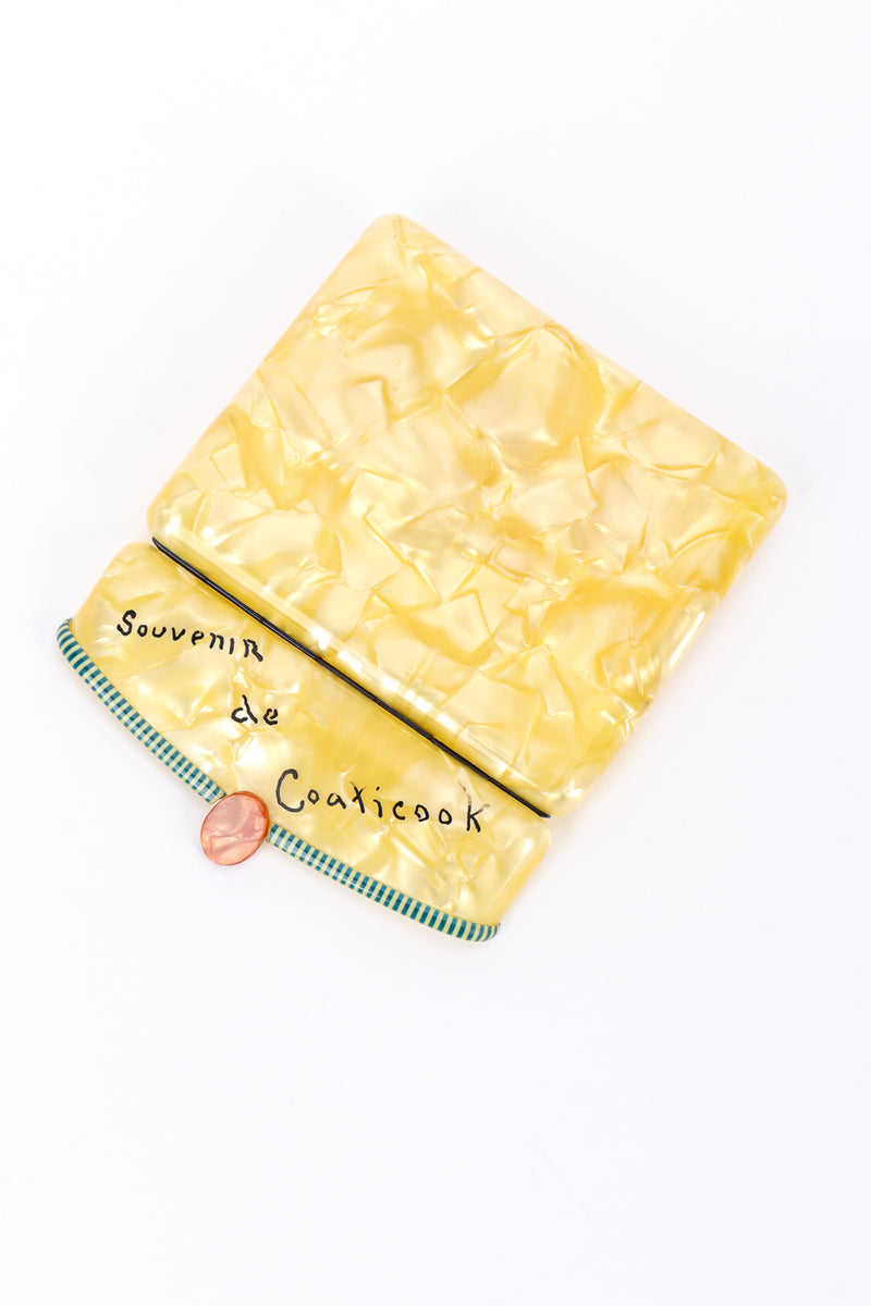 Vintage Pearlescent "Souvenir de Coaxicook" Celluloid Cigarette Case back with flap open @recessla