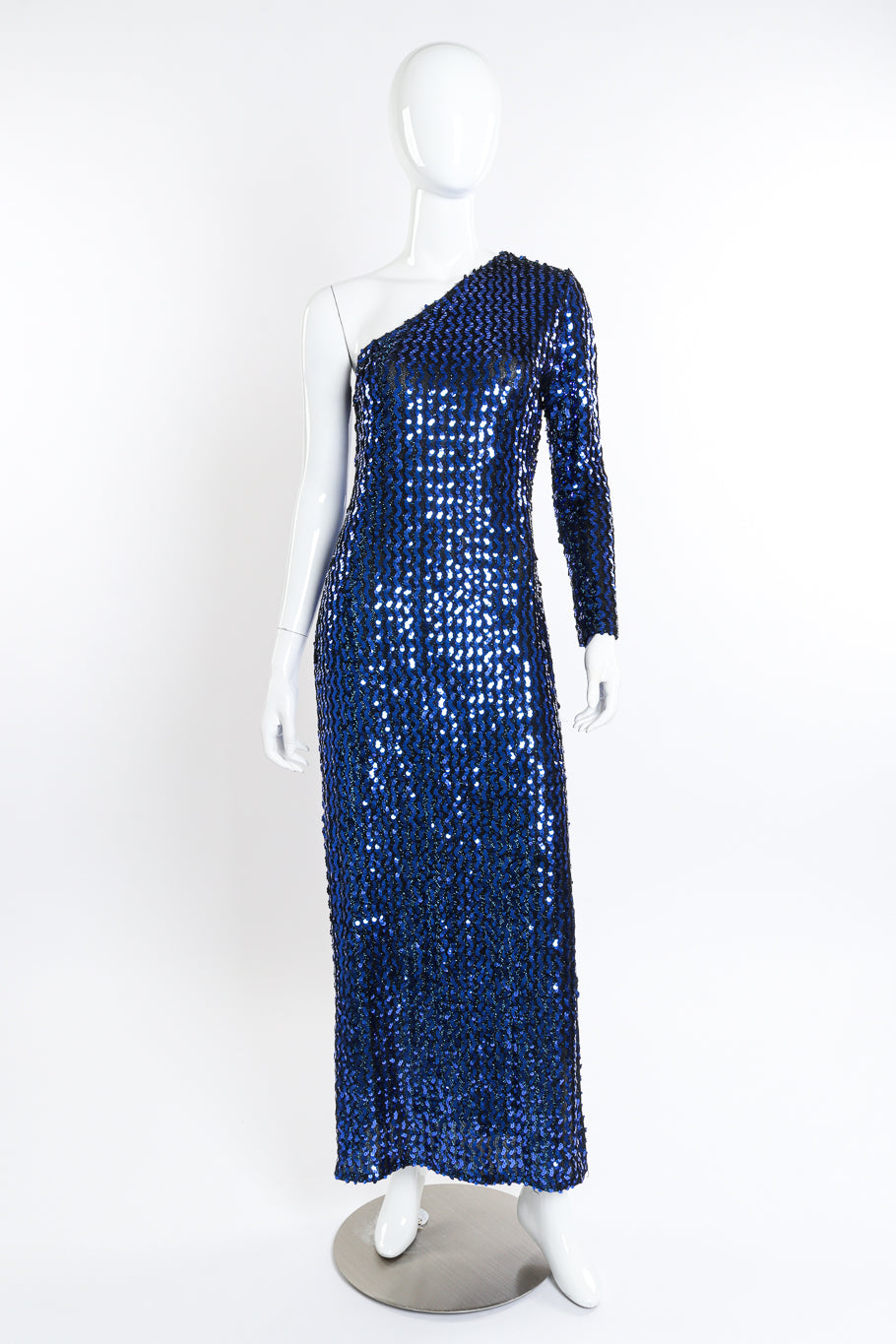 One-Shoulder Sequin Column Dress by Climax on mannequin @recessla
