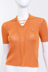 Courréges Lace Up Knit Polo Top front on mannequin closeup @recess la